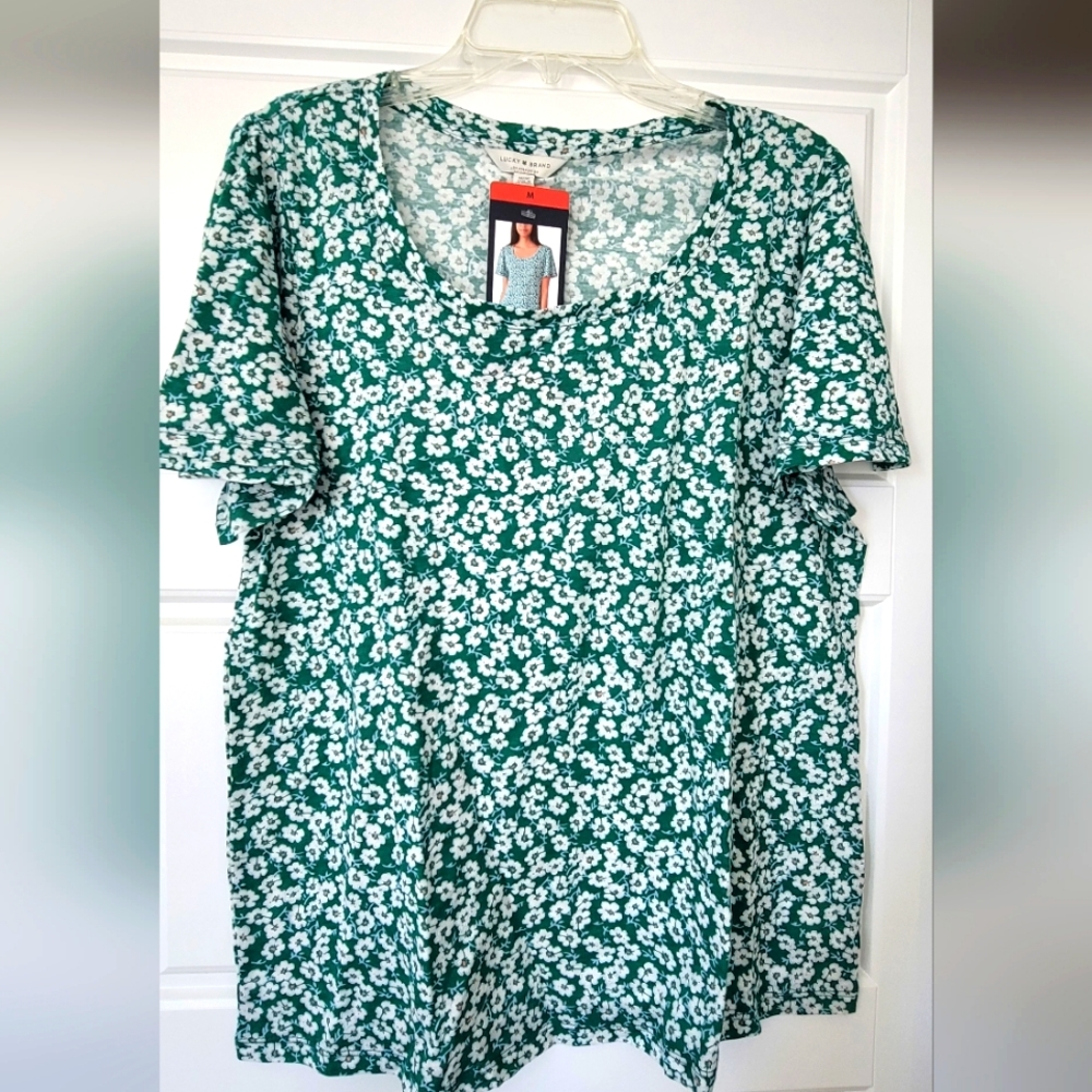 Lucky Brand green floral cotton woman's top in medium
